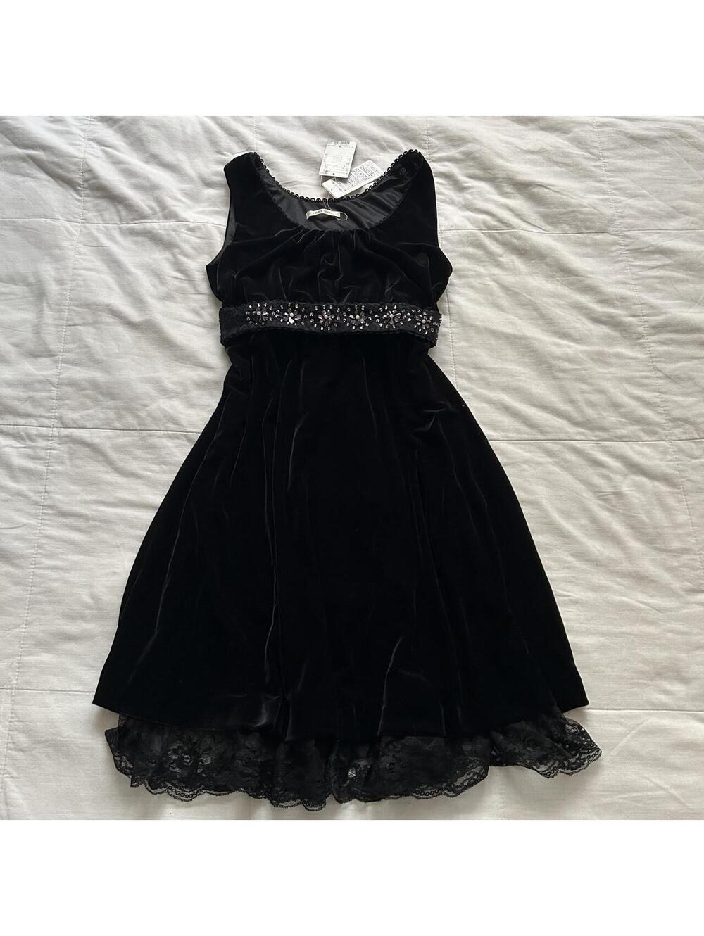 Axes Femme Black Velvet Dress Jeweled Empire Waist Lace NWT Medium